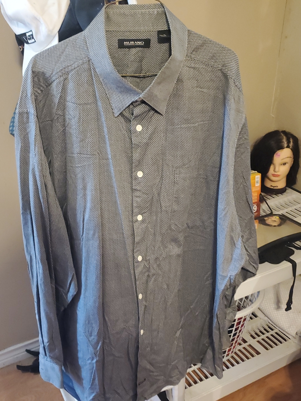Murano Men's Navy Micro-Check Long Sleeve Dress Shirt